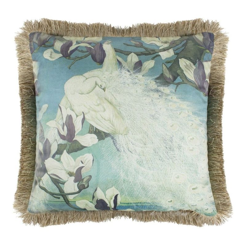 Kussen Fluweel Witte Pauwen Gouden Franjes 45x45cm Mars & More