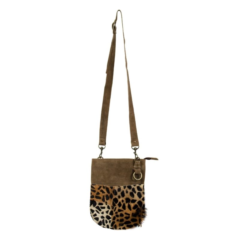 *crossbody Tas Rond Bruin Panter * Mars & More