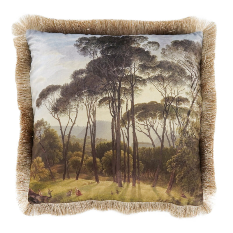 Kussen Fluweel Landschap Parasolden Gouden Franjes 45x45cm* Mars & More