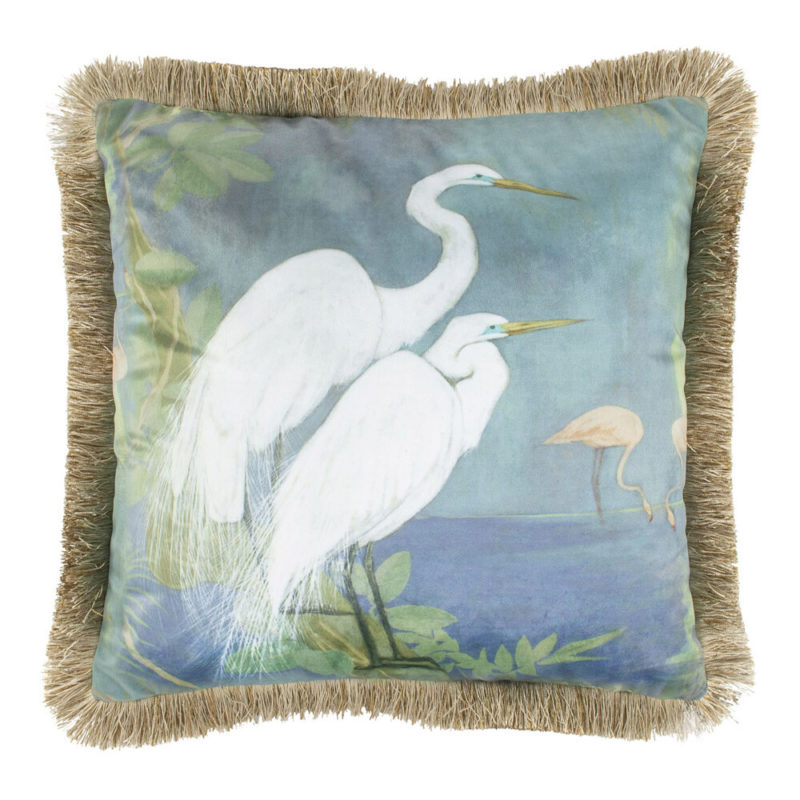 Kussen Fluweel Zilverreigers Gouden Franjes 45x45cm Mars & More